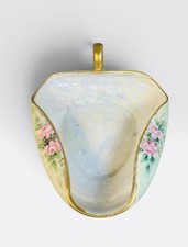Antique PM Bavaria Hand Painted Rose Porcelain Nappy Dish Gold Luster Handle picture