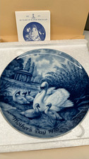 Kaiser Porcelain Blue/White Mother's Day Collector Plate Swans Germany picture