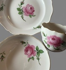 1951-Meissen “Große Rose” Tea Trio Set, 1st Choice Porcelain; Great Condition picture