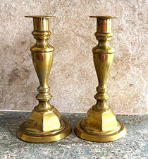 Antique Early American 7.5” Heavy Brass Candle sticks in Exc Condition picture