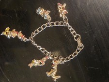 Disney Mickey Mouse Charm Bracelet Childrens Gold Tone 6