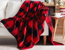 Touchat Fleece Checkered Throw Blankets(Red and Black Plaid, 50 in x60 in ) picture
