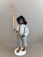 Vintage Ceramic Male Doll Figure Fishing Americana  Jointed Handcrafted Folk Art picture