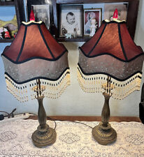 Dale Tiffany Lamps Pair Beaded Shades w/ Brass Bronze Look Resin Bases Key Turn picture