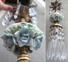 mini baby chandelier lamp Brass Swag crystal vintage Porcelain Blue Rose flowers picture