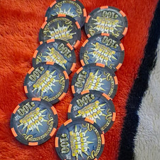 Gold Strike Casino Poker Chips Lot of 10 Black/Orange Edge Inserts picture