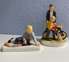 Sebastian Miniatures ~ Lot Of 2~ Boy With Toy Train And Father And Son With Bike picture