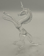 Hand Blown Glass Unicorn Rearing Up On Hind Legs 6” Tall Clear Figurine picture