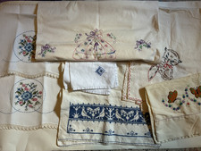 Lot of vintage hand embroidered linens napkins teatowels pillowcases picture