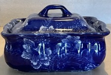 Victoria Ware Ironstone Blue and White Transferware Lidded 3 Piece Soap Dish VTG picture