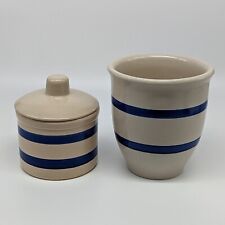 Robinson Ransbottom Pottery Blue Stripe Crocks, Set of 2, Roseville Ohio picture