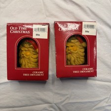 2 Vintage Santa Head Christmas Ornaments- Used- In Box - #361 picture
