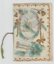 Antique Victorian Celluloid Embossed Christmas Greeting Card 4.5