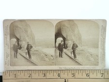 Mink Tunnel Stereoview Underwood & Underwood 1900 Canada Railroad Curved Mount picture