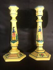 PAIR of French HB QUIMPER CANDLESTICKS, Model 301, MAN & WOMAN Excellent Cond. picture