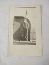Antique 1908 Real Black & White Photo Postcard Railroad Stop Young Man Traveling picture