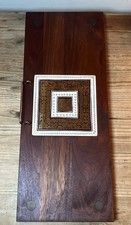 VTG MCM Ernest Sohn Walnut Charcuterie Board Ceramic Inset Tile 20” Brass Handle picture