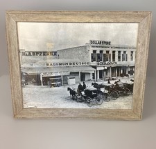 Framed Vintage B&W Photograph Of Historic Downtown Scene Horse Carriages $ Store picture