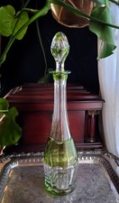 Val St Lambert 1940s-50s MCM Signed Peridot Cut to Clear Crystal Decanter 16.5