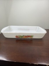 Vintage Glasbake Milk Glass Garden Vegetable Harvest 1.5 Qt Loaf Dish Pan Retro picture