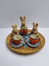 Miniature Tea Set Spring Bunny Rabbit Family & Carrot Popular Imports 1994 10Pc picture