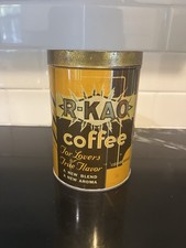 Vintage R-KAO Coffee Tin 1 lb Can Art Deco Yellow Brown Graphic Litho picture