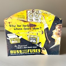 Antique 20s BUSS Fuses Counter Top Display Sign Metal Cabinet Lady Graphics Rare picture