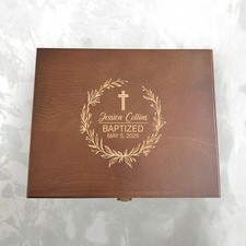 Engraved baptism box, Personalized baptism keepsake box, Godparent baptism gift picture