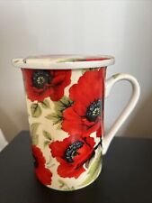 Kent Pottery Porcelain mug with lid, Red Poppies 4 Inches Tall, EUC picture