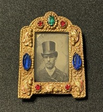 Vintage Czechoslovakia Brass Jeweled 1900s Miniature Picture Frame picture