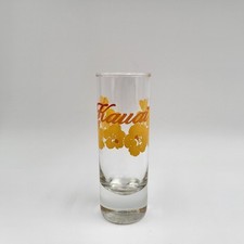Shot Glass Souvenir Of Kauai Hawaii with Yellow Hibiscus Print 1994 picture