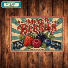 Fresh Berries Fruit Retro Metal Sign Country Kitchen Market Tin Plaque 8x12 picture