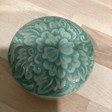 Celadon Thailand Vintage Trinket Jewelry Lidded Dish Holder Crackle Glaze picture
