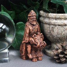 Freyr Statue - Wood Finish - Norse God of Harvest Viking Figurine Dryad Design picture