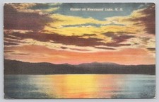 Vintage Linen Postcard Sunset Newfound Lake NH Bristol 1950 Postmarked picture