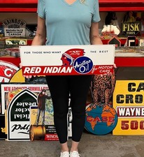 Vintage Style Metal Sign Red Indian Aviation Oil NOT Porcelain 25x8 Made USA picture