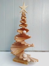 Handmade Sculpted Wooden Cedar Spiral Christmas Tree with Base 36