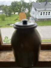 antique 19th century salt glazed stoneware jug with handle chipped top picture