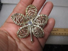 Vintage B.S.K 1960's Enamel Retro Flower Brooch Pin silver rhinestone  Metal Mod picture