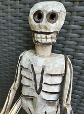 Vintage Carved Wooden Latin American Folk Art Skeleton Statue Rare HTF 21” picture