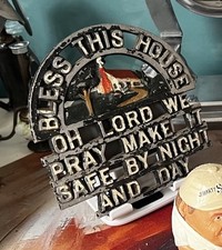 Vintage Bless This House Quote Prayer Cast Iron Trivet Farmhouse Decor Wall Art picture