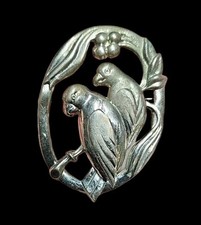 Vintage Double Parrot Brooch Silver Tone Bird Pin Unsigned Coro Era Jewelry picture