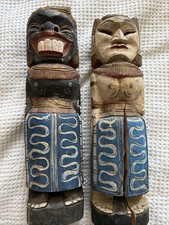Vintage Pair of Hand-Carved & Painted Wooden Tribal Folk Art Figures picture