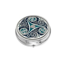 Large Pillbox Celtic Triskele 7953 | Blue Turquoise Enamel Metal Gift Box|  Sale picture