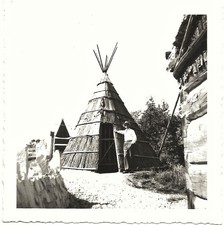 ST. IGNACE MICHIGAN Ojibwa Tribe TeePee Vintage Photo of Tourist Indian Camp picture