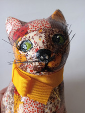 VTG Hand-Crafted Decoupage Patchwork Sitting Cat Feline Figurine | Made in NJ picture