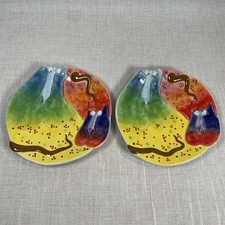 Joy Cats Studio Designworks Handpainted 9” Salad Plates Sculpted Design Set Of 2 picture