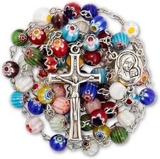 Murano Glass Beads Millefiori Rosary Necklace Colorful Beaded Women Men Rosario picture