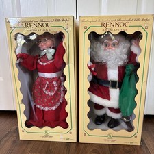 Vintage RENNOC Animated Christmas Santa & Mrs Claus Lighted Illuminated Set Work picture