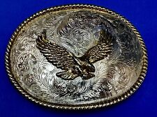 Patriotic American Bald Eagle - LARGE Mixed Metal Western oval Belt Buckle - W picture